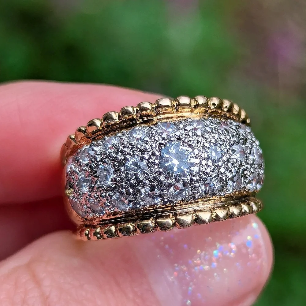 Sterling Silver 925 Gold Vermeil Ring Clear CZ stones Size 6.5 - Picture 3 of 5